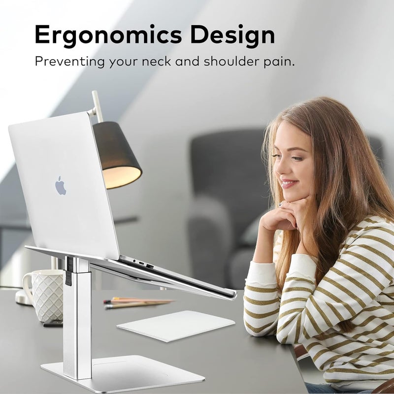 VECOFO Laptop Stand for Desk, Ergonomic Aluminum Laptop Stand Adjustable Height from 7-15", Sitting and Standing Laptop Riser for 10-17" Notebook (Silver) - Image 4